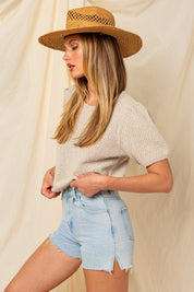 Milo Puff Sleeve Round Neck Texture Sweater Top