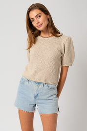 Milo Puff Sleeve Round Neck Texture Sweater Top