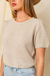 Milo Puff Sleeve Round Neck Texture Sweater Top