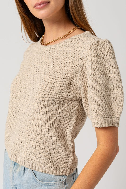 Milo Puff Sleeve Round Neck Texture Sweater Top