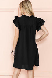 Ruffle Sleeve V neck Green, Black dress w/ pocket - Sunday Golden