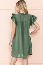 Ruffle Sleeve V neck Green, Black dress w/ pocket - Sunday Golden