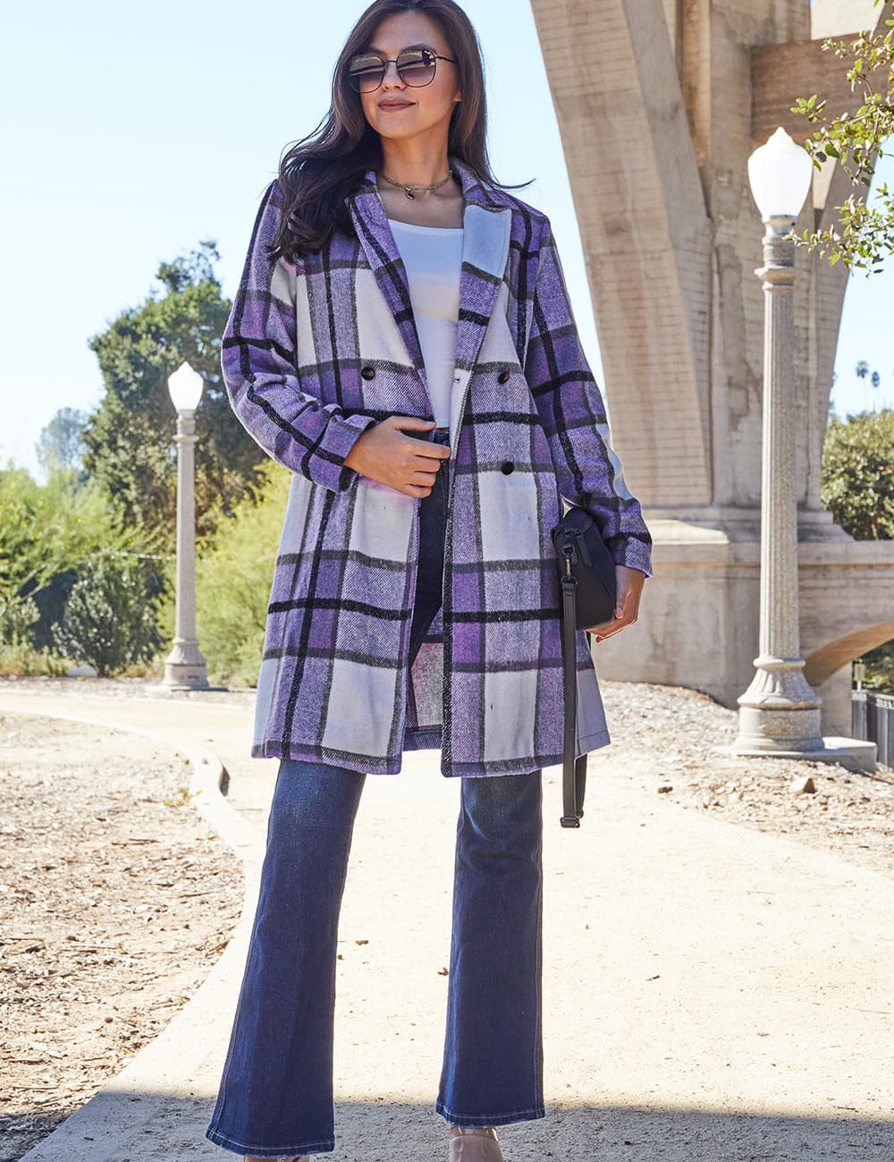 Plaid Button Up Lapel Collar Coat