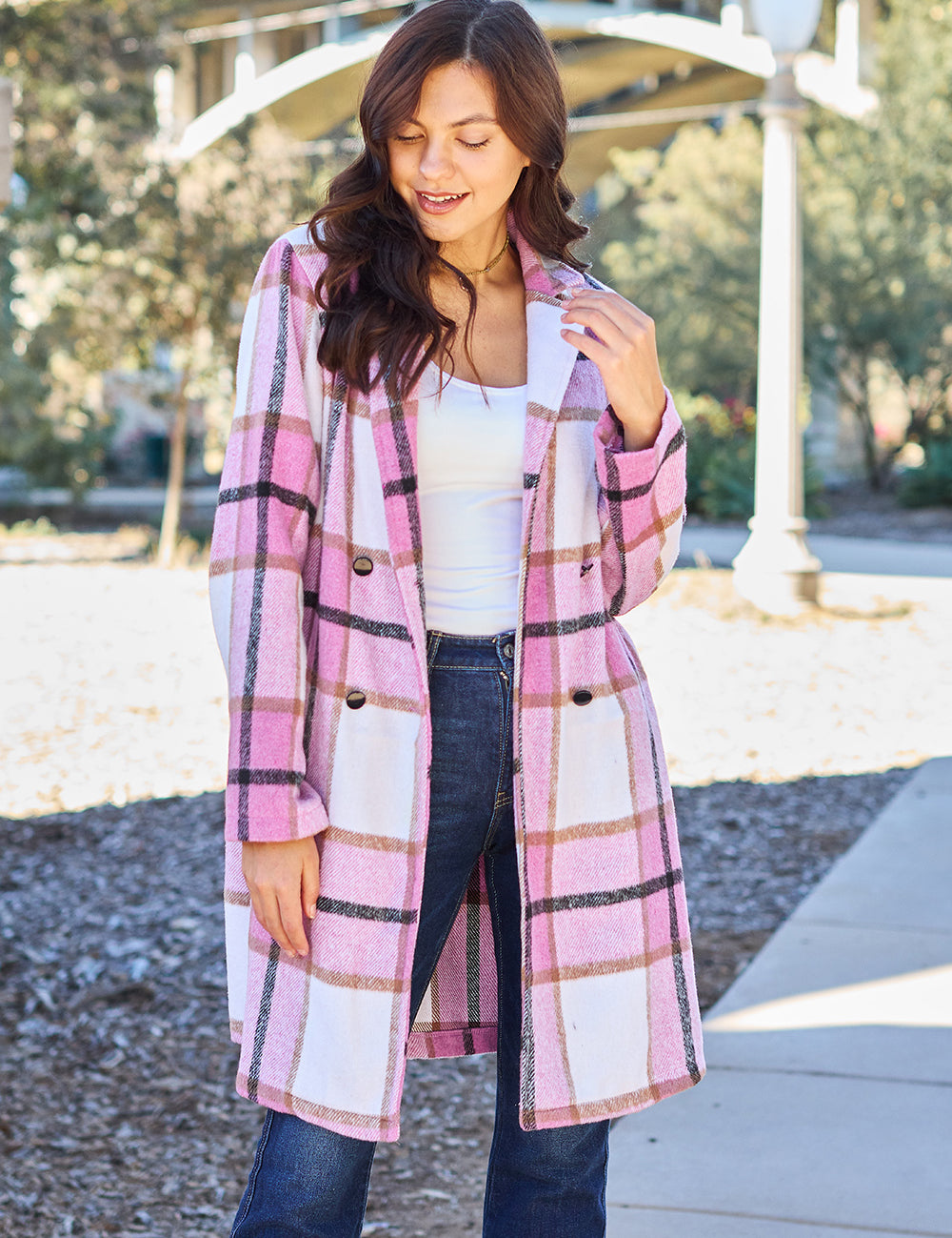 Plaid Button Up Lapel Collar Coat
