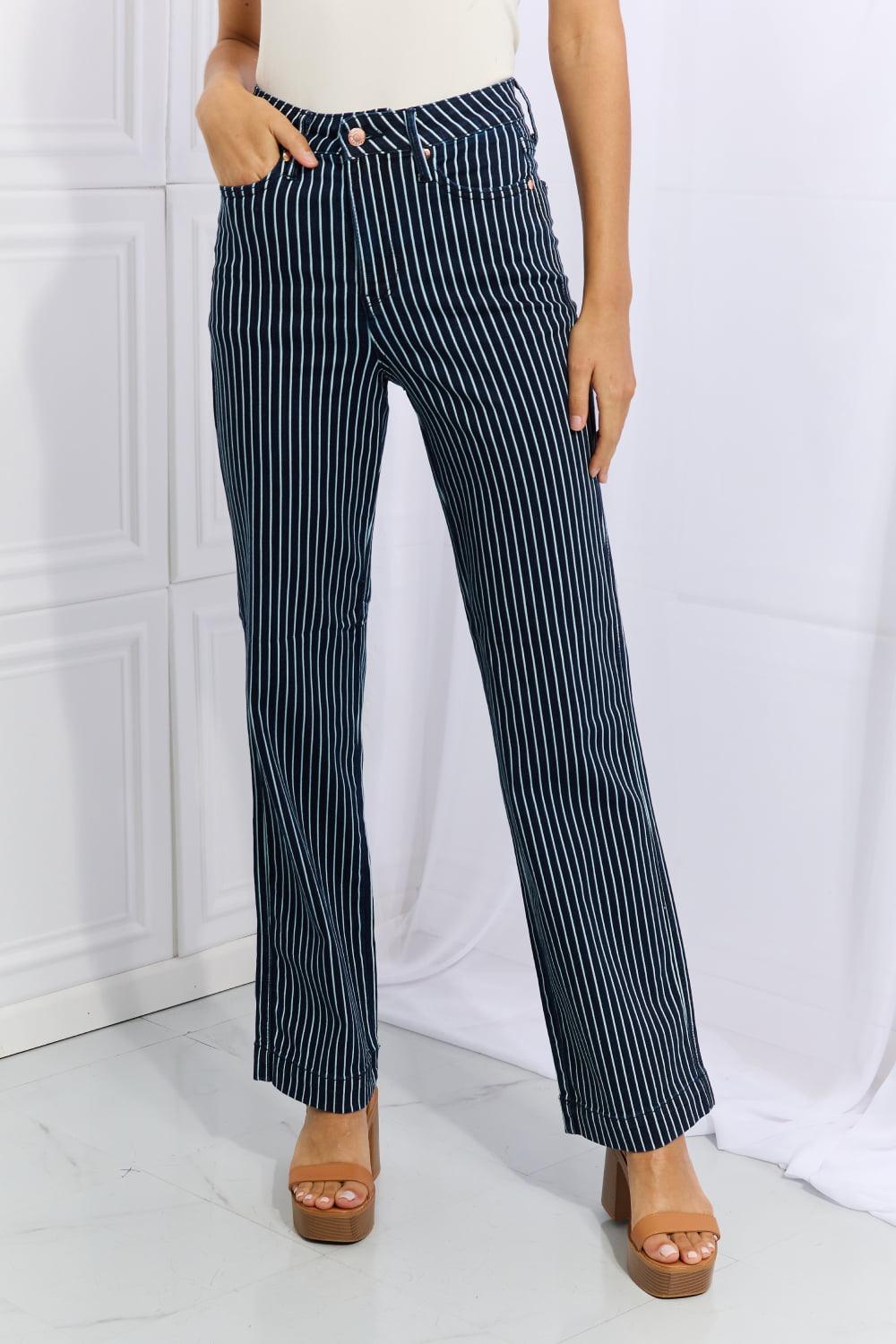 Cassidy High Waisted Tummy Control Striped Straight Denim - Sunday Golden