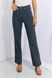 Cassidy High Waisted Tummy Control Striped Straight Denim - Sunday Golden