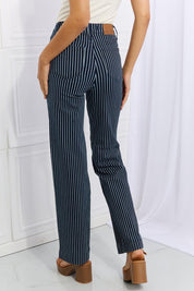 Cassidy High Waisted Tummy Control Striped Straight Denim - Sunday Golden