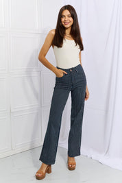 Cassidy High Waisted Tummy Control Striped Straight Denim - Sunday Golden