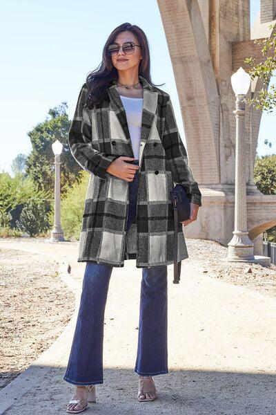 Plaid Button Up Lapel Collar Coat - Sunday Golden