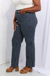 Cassidy High Waisted Tummy Control Striped Straight Denim - Sunday Golden