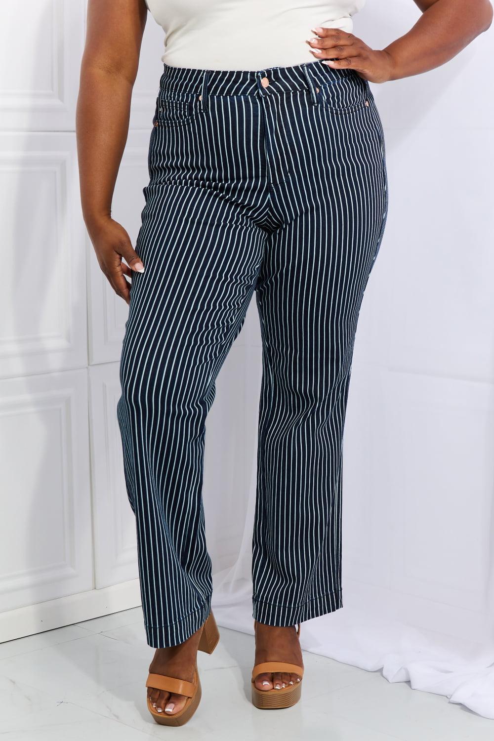 Cassidy High Waisted Tummy Control Striped Straight Denim - Sunday Golden