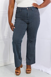 Cassidy High Waisted Tummy Control Striped Straight Denim - Sunday Golden