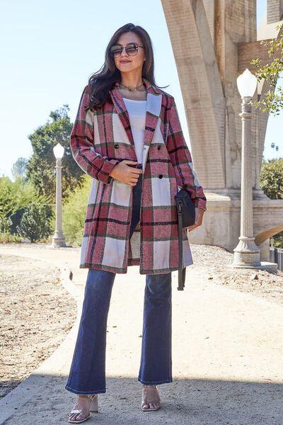 Plaid Button Up Lapel Collar Coat - Sunday Golden