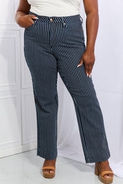 Cassidy High Waisted Tummy Control Striped Straight Denim - Sunday Golden