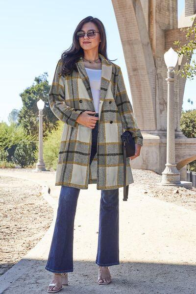 Plaid Button Up Lapel Collar Coat - Sunday Golden