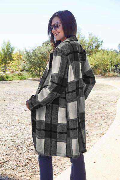 Plaid Button Up Lapel Collar Coat - Sunday Golden