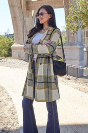 Plaid Button Up Lapel Collar Coat - Sunday Golden