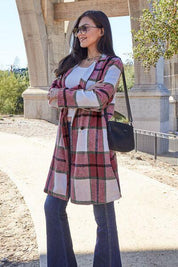 Plaid Button Up Lapel Collar Coat - Sunday Golden