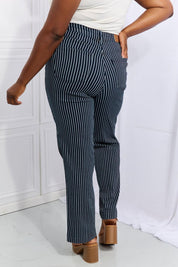 Cassidy High Waisted Tummy Control Striped Straight Denim - Sunday Golden