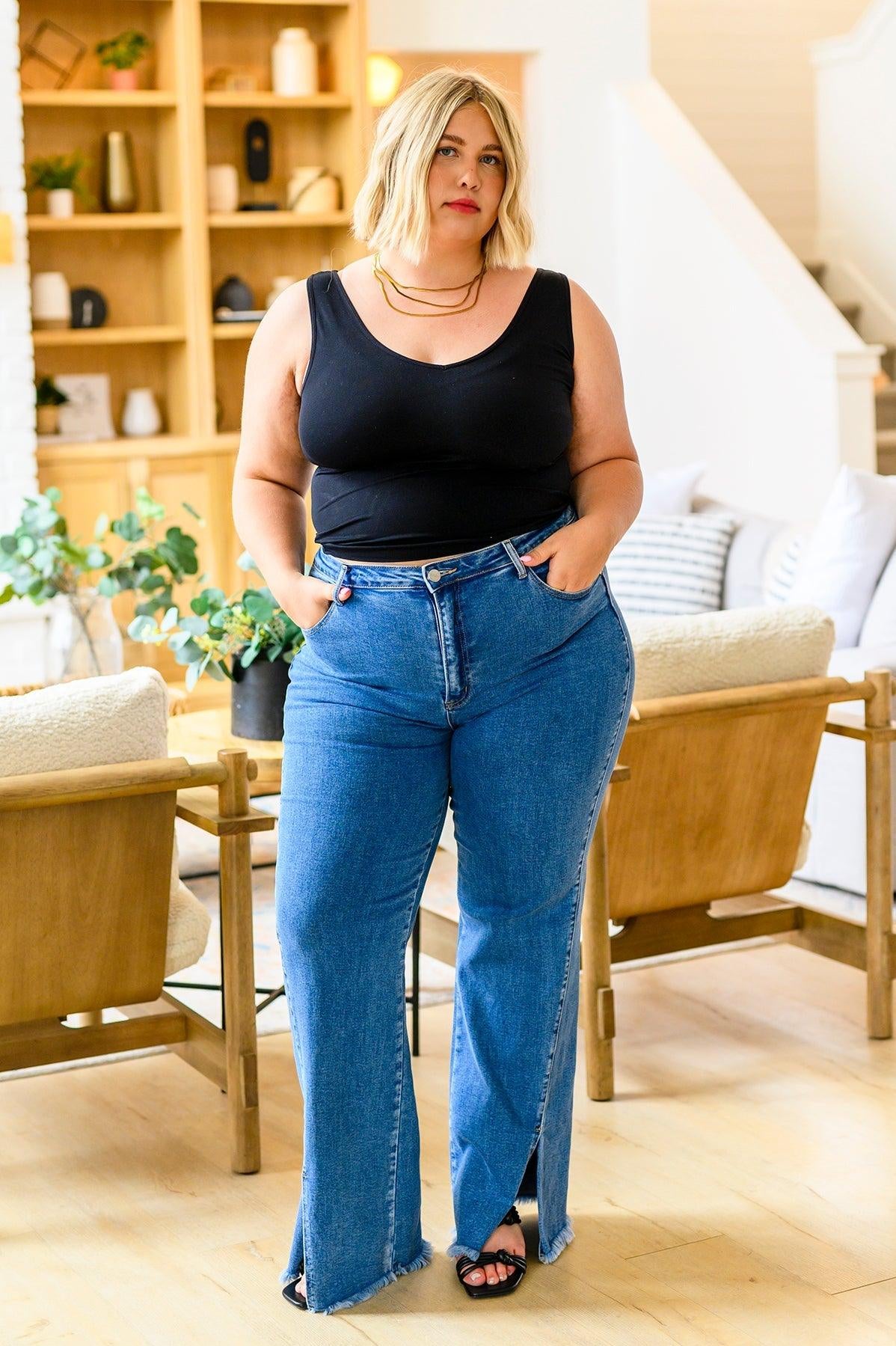 Caitlin High Rise Split Hem Straight Jeans - Sunday Golden