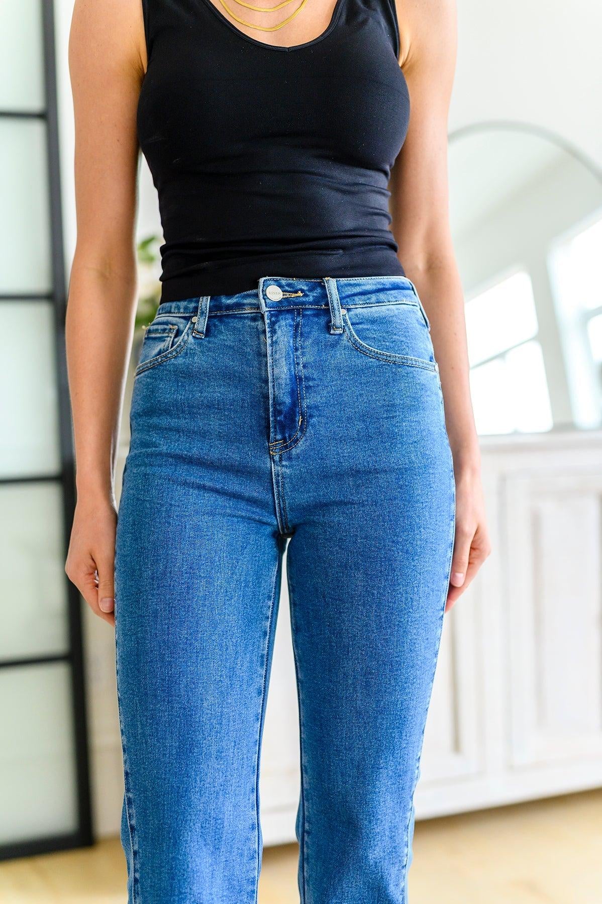 Caitlin High Rise Split Hem Straight Jeans - Sunday Golden