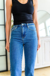 Caitlin High Rise Split Hem Straight Jeans - Sunday Golden