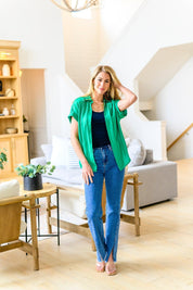 Caitlin High Rise Split Hem Straight Jeans - Sunday Golden