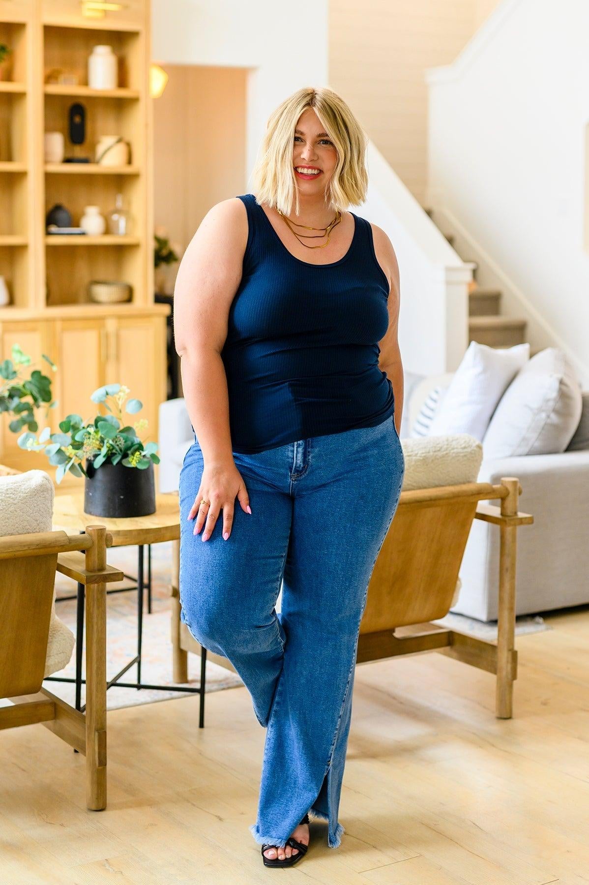 Caitlin High Rise Split Hem Straight Jeans - Sunday Golden