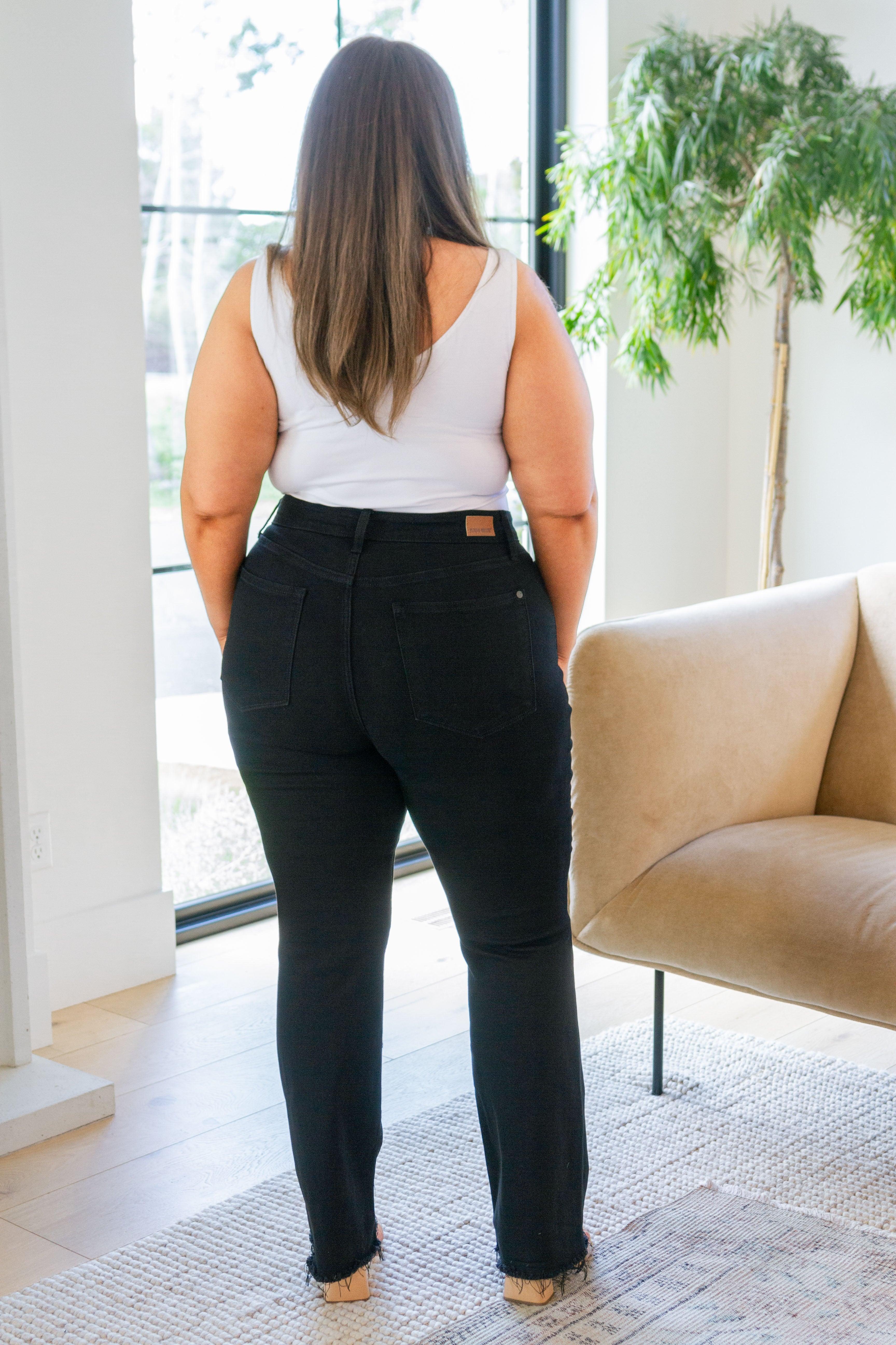 Harriet High Rise Button Fly Bootcut Jeans in Black - Sunday Golden
