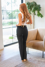 Harriet High Rise Button Fly Bootcut Jeans in Black - Sunday Golden