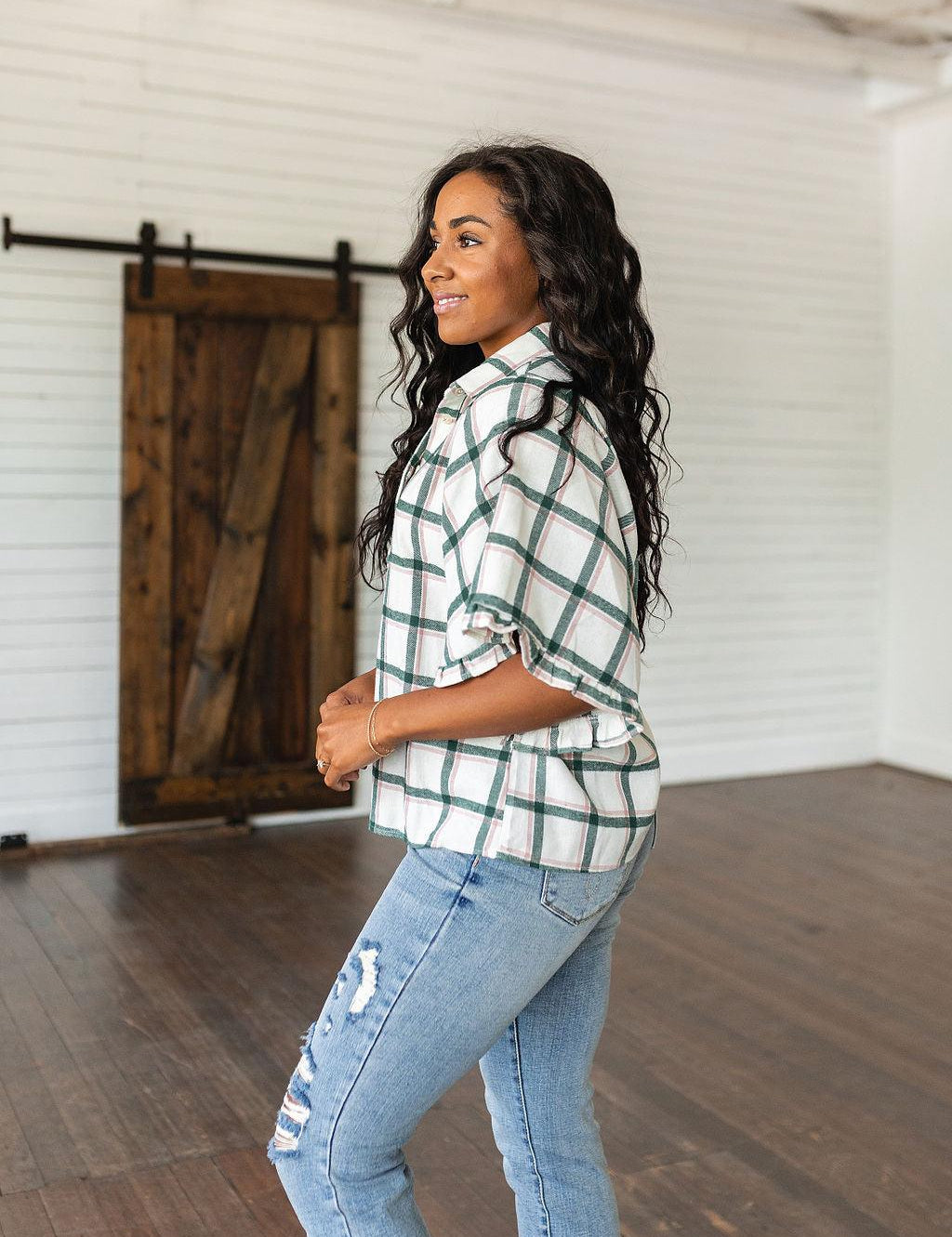 Perfect Picnic Plaid Top. boxy, button-down silhouette short sleeve top. Plaid blouse. 