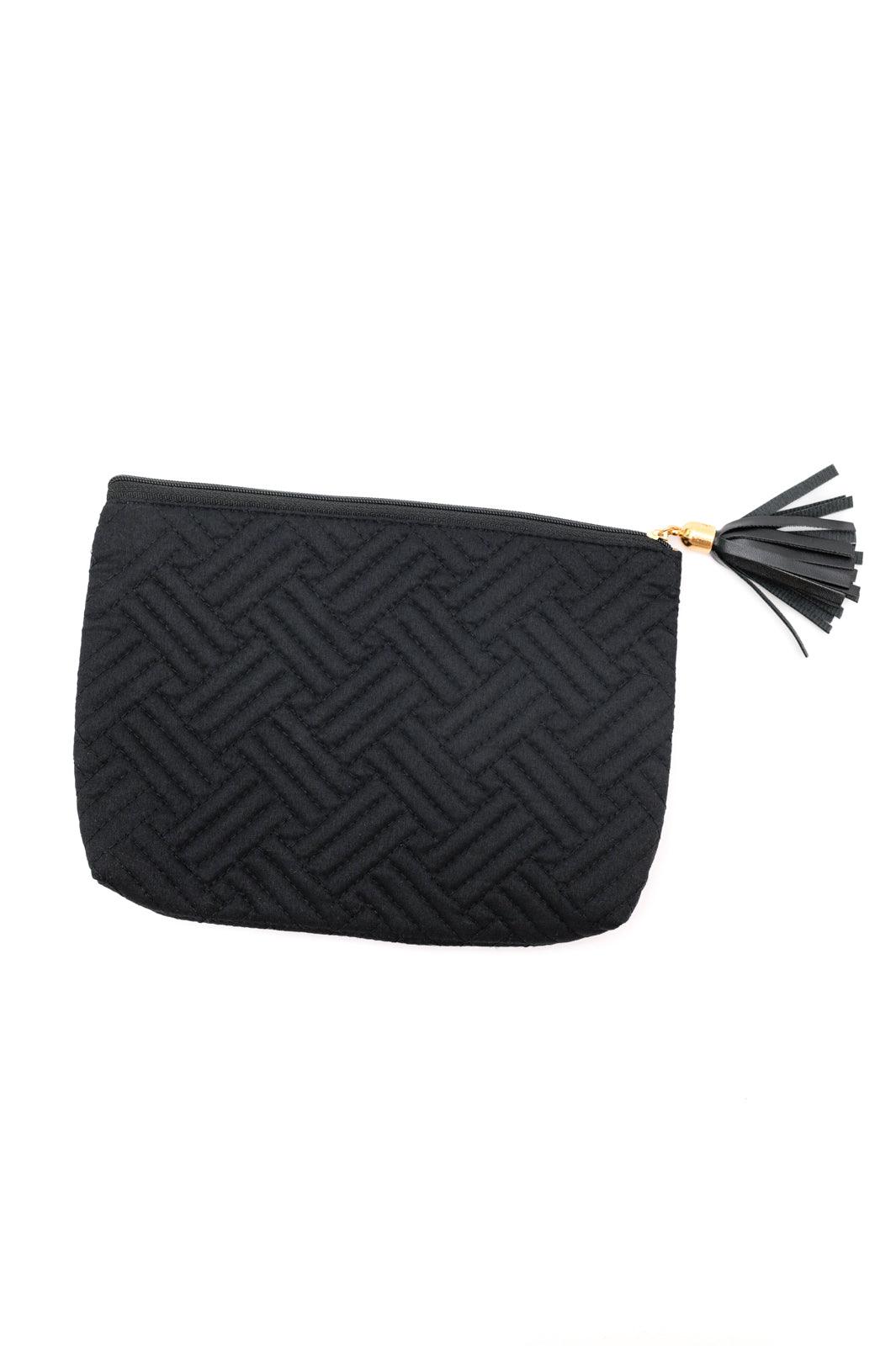 Quilted Travel Zip Pouch in Black - Sunday Golden
