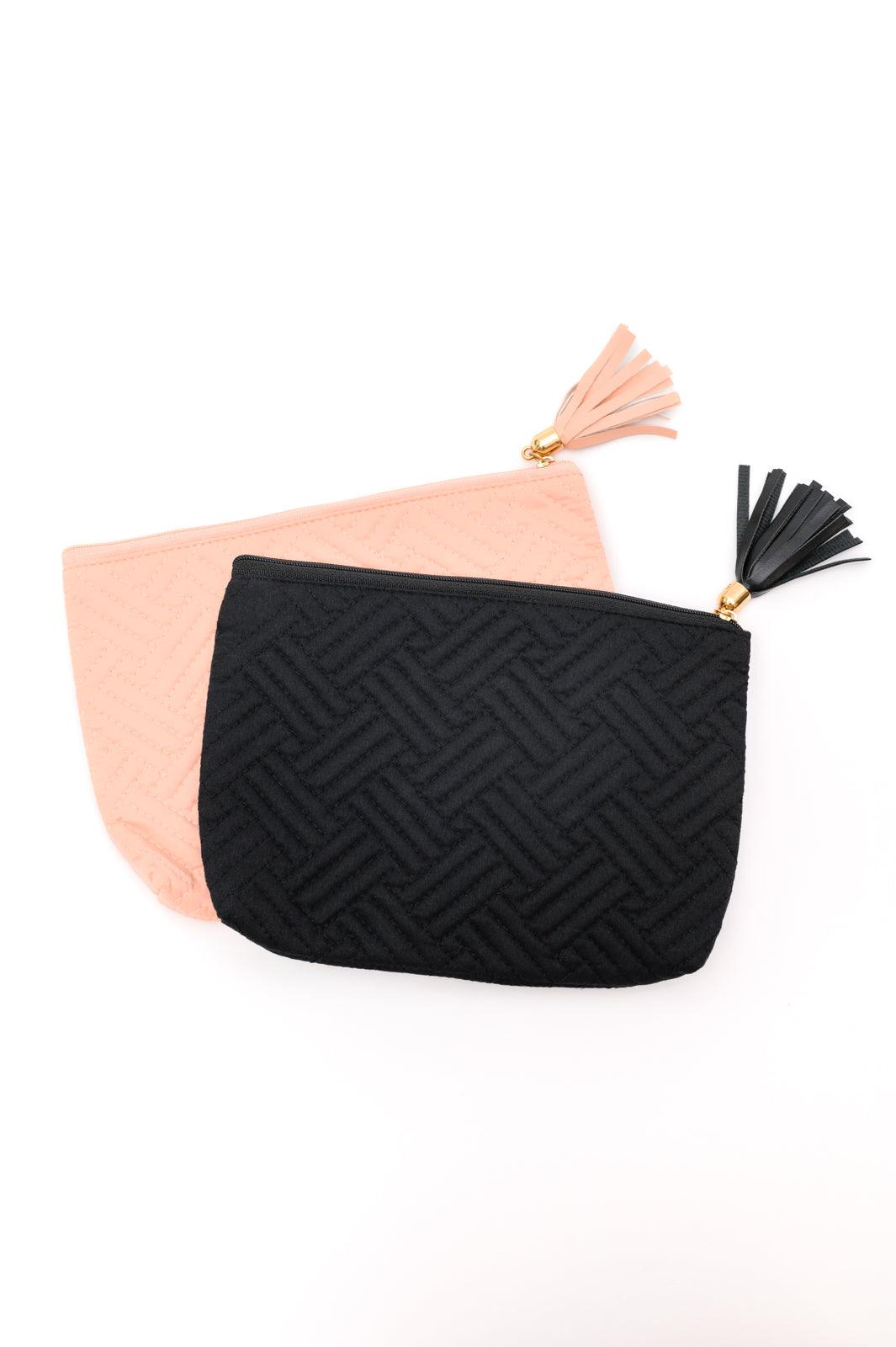Quilted Travel Zip Pouch in Black - Sunday Golden
