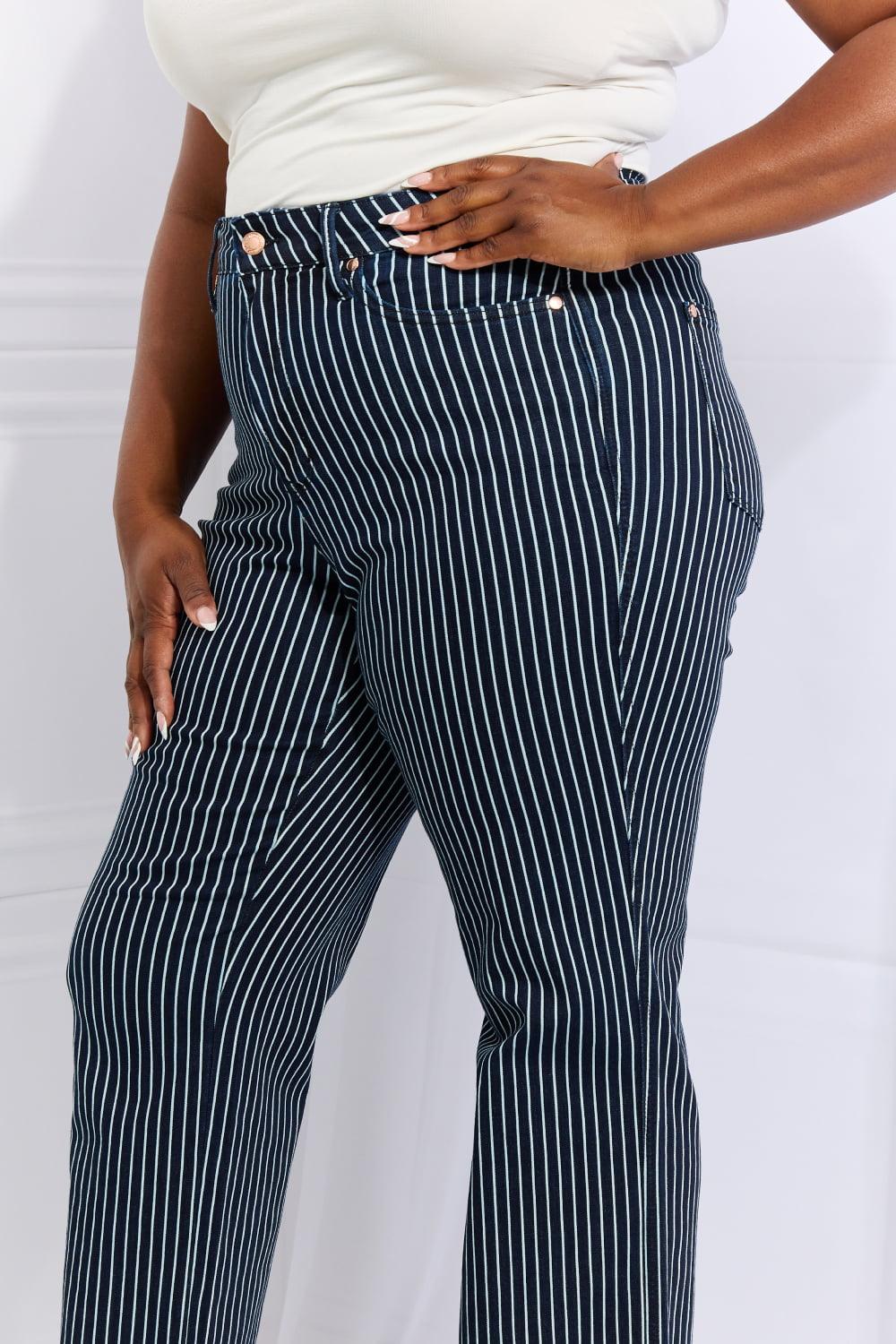 Cassidy High Waisted Tummy Control Striped Straight Denim - Sunday Golden