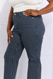 Cassidy High Waisted Tummy Control Striped Straight Denim - Sunday Golden