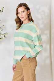 Sage + Ivory Striped Round Neck Sweater