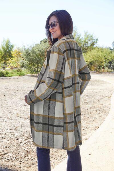 Plaid Button Up Lapel Collar Coat - Sunday Golden