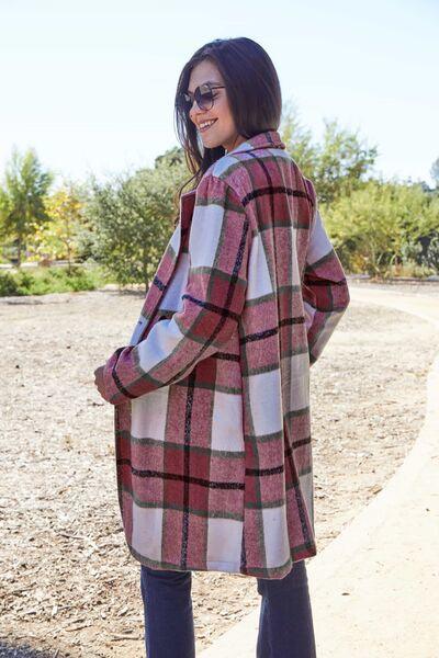 Plaid Button Up Lapel Collar Coat - Sunday Golden