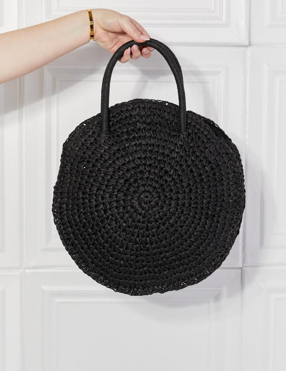 Date Night Straw Rattan Handbag in Black - Sunday Golden