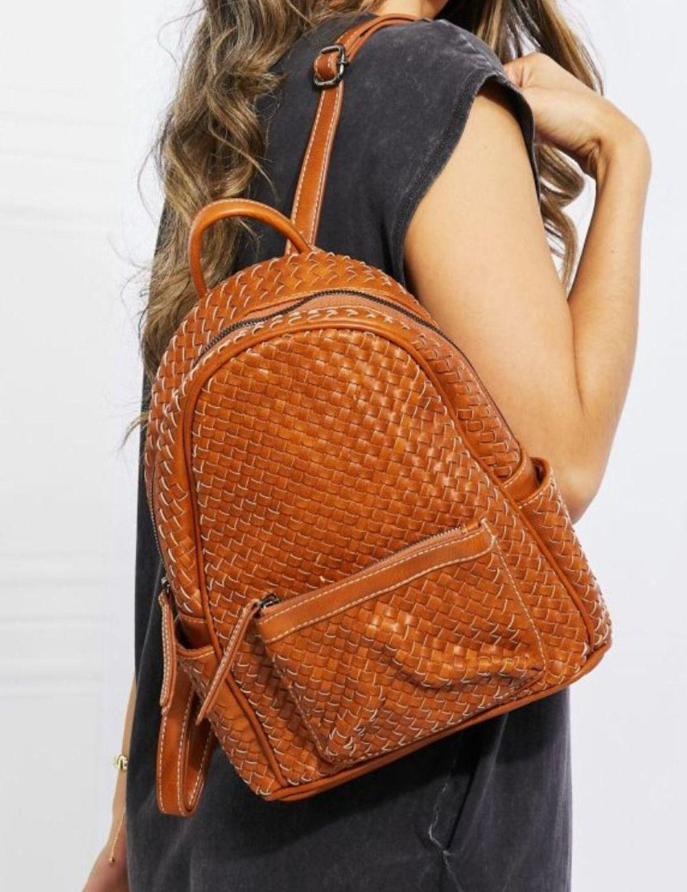 Sicily Faux Leather Woven Backpack - Sunday Golden