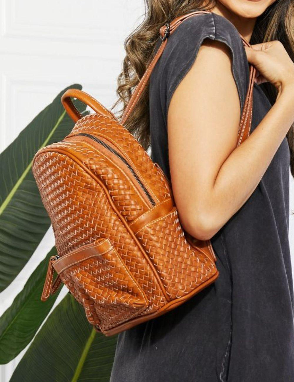 Sicily Faux Leather Woven Backpack - Sunday Golden