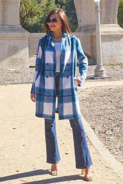 Plaid Button Up Lapel Collar Coat - Sunday Golden