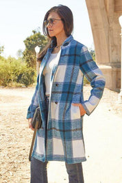 Plaid Button Up Lapel Collar Coat - Sunday Golden