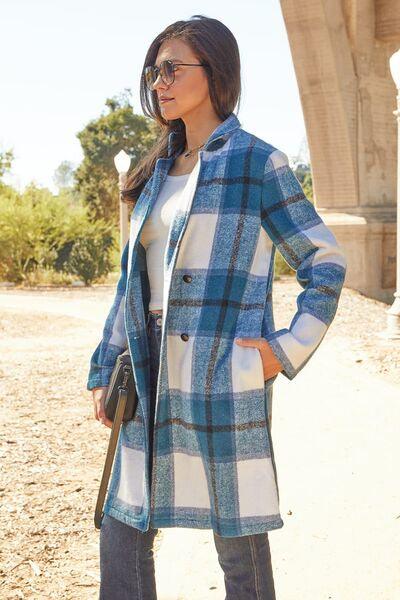 Plaid Button Up Lapel Collar Coat - Sunday Golden